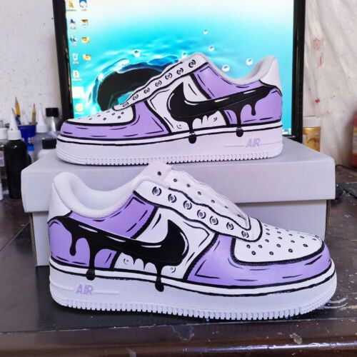 Custom Sneaker Lilac Cartoon Black Drip Purple Art