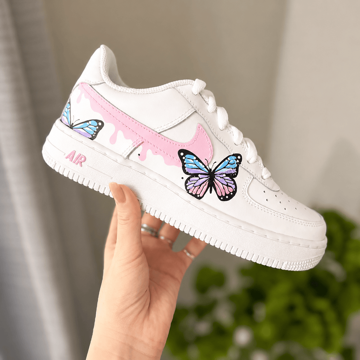 Custom Sneaker Blue & Pink Drip Butterfly