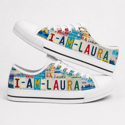 Laura License Plate Low Top Shoes – Personalized Custom Name Gift