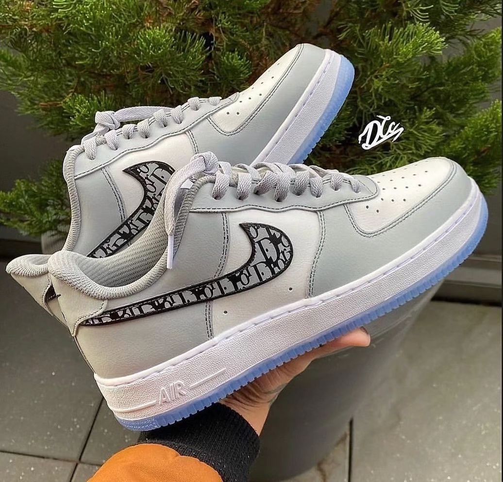 Dioor Logo Swoosh Gray Black Custom Air Force 1