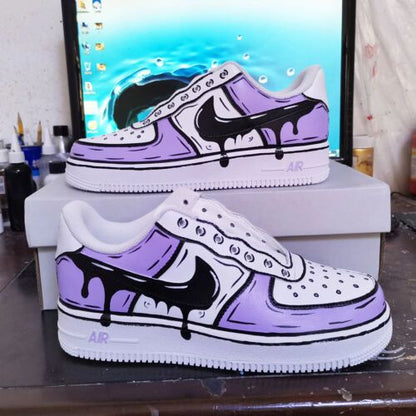 Custom Sneaker Lilac Cartoon Black Drip Purple Art