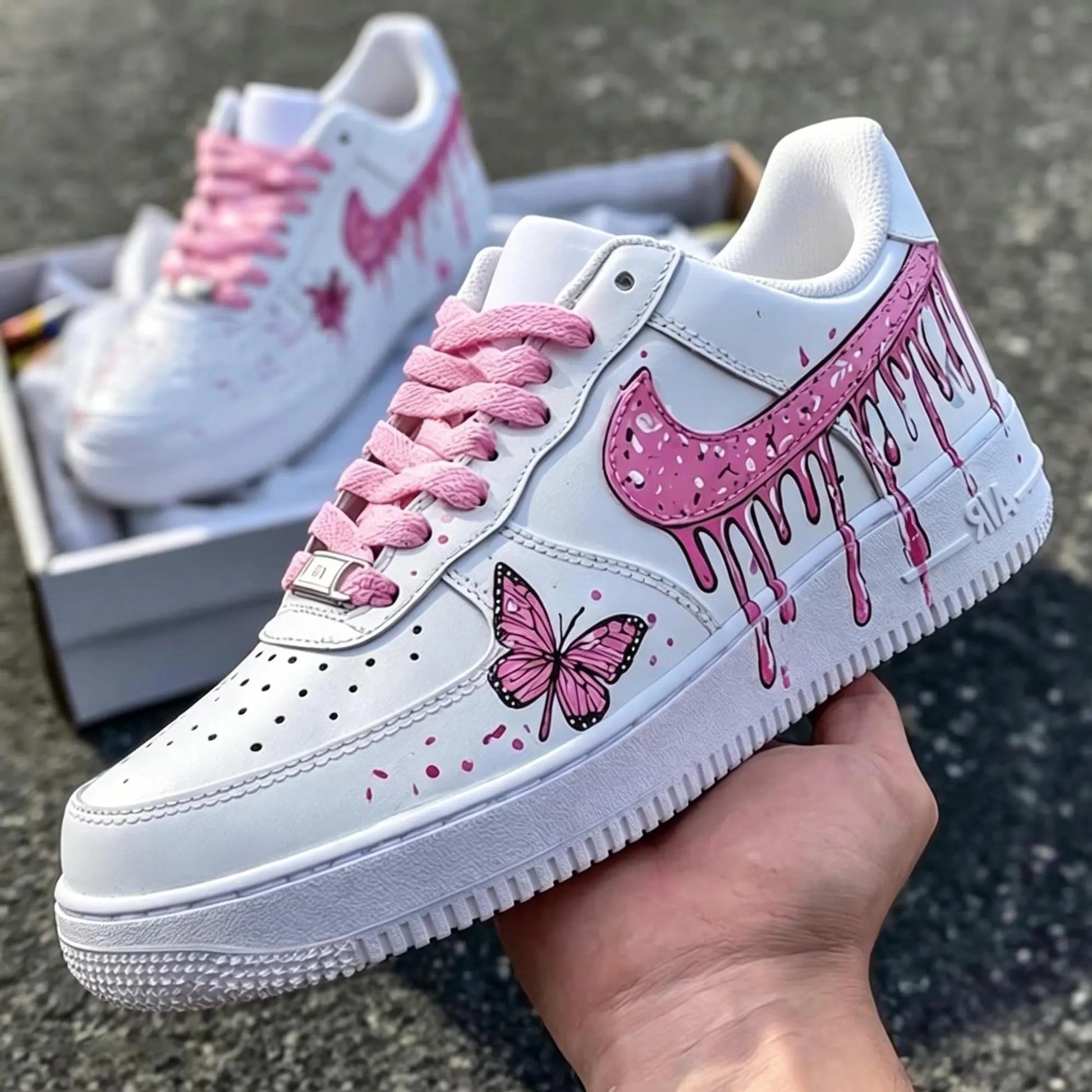 Custom Sneaker Pink Drip & Butterfly