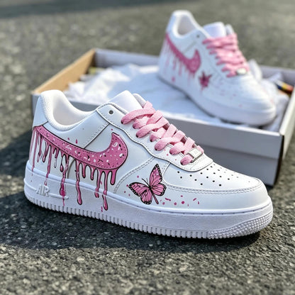 Custom Sneaker Pink Drip & Butterfly