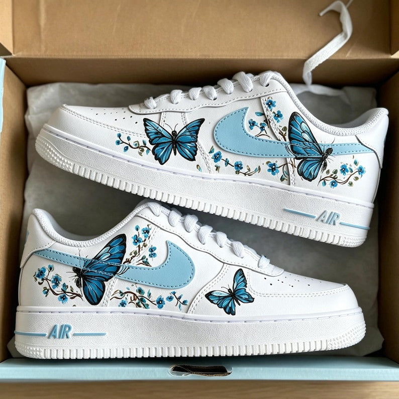 Custom Sneaker Air Force Blue Butterfly
