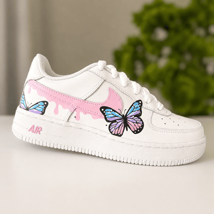 Custom Sneaker Blue & Pink Drip Butterfly