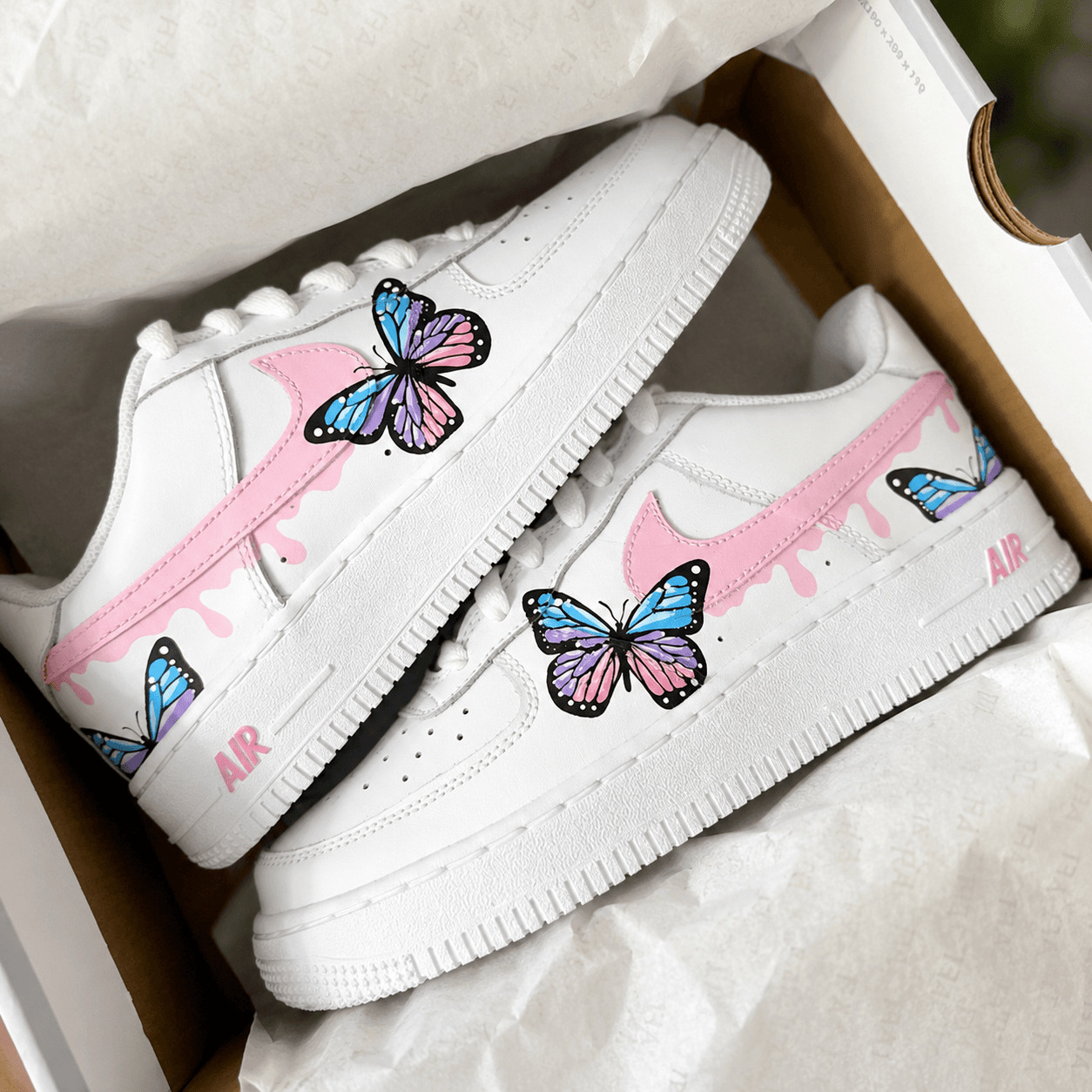 Custom Sneaker Blue & Pink Drip Butterfly