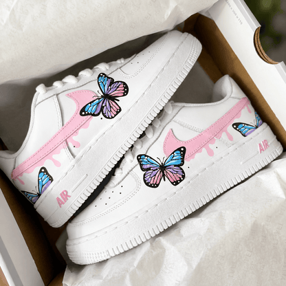 Custom Sneaker Blue & Pink Drip Butterfly