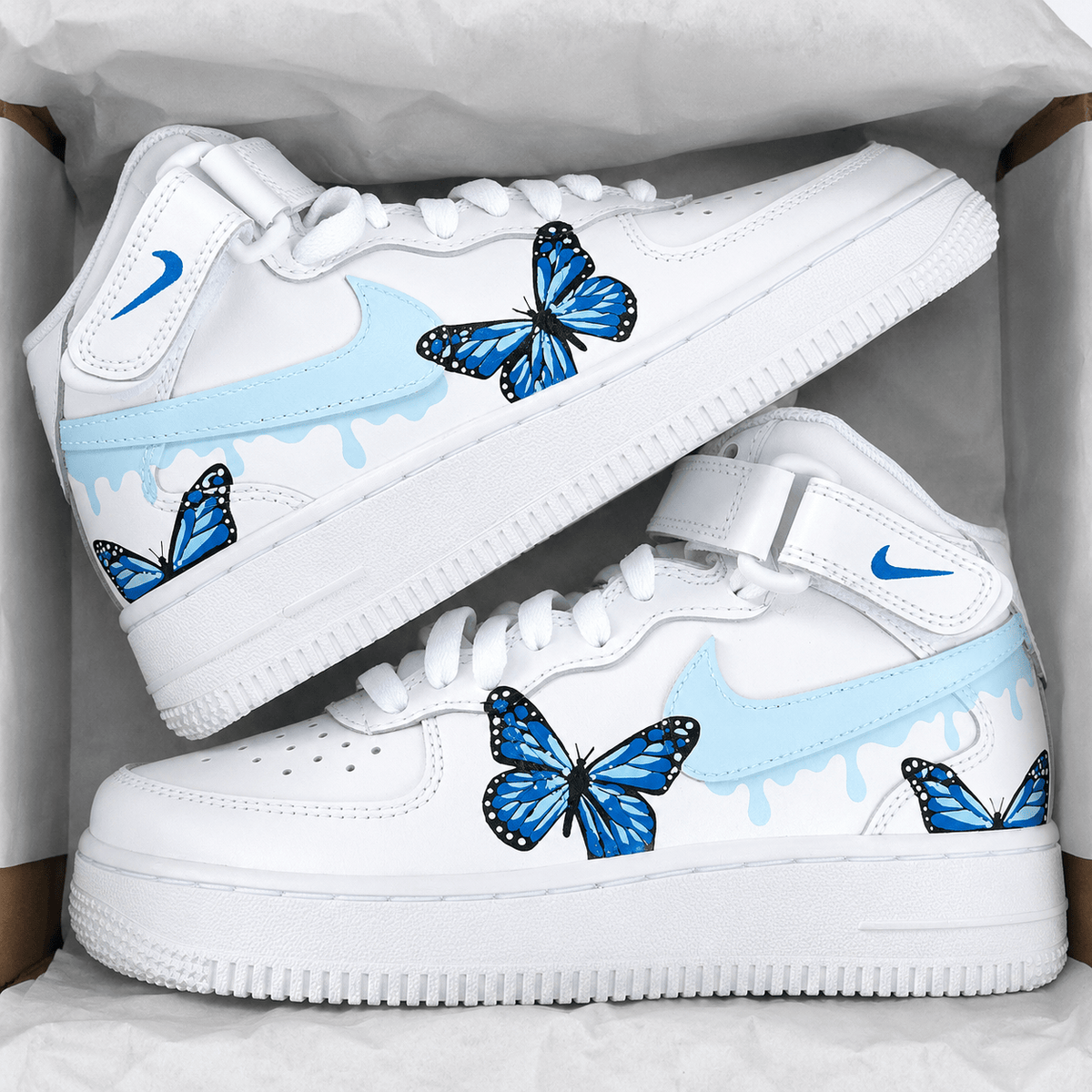 Custom Sneaker Blue Butterfly Drip Lava