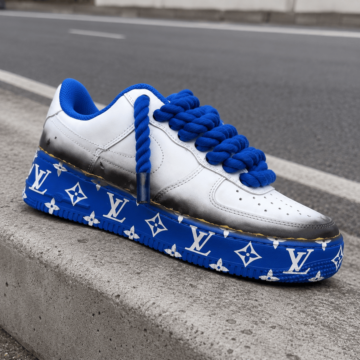 Custom Sneaker Royal Blue Smoke Rope Lace