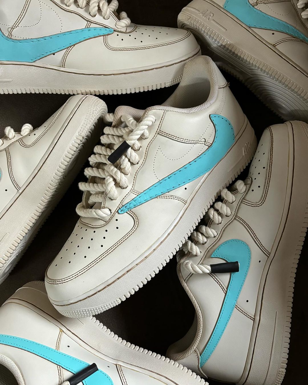 Thick Lace Blue Reverse Logo Custom Air Force 1