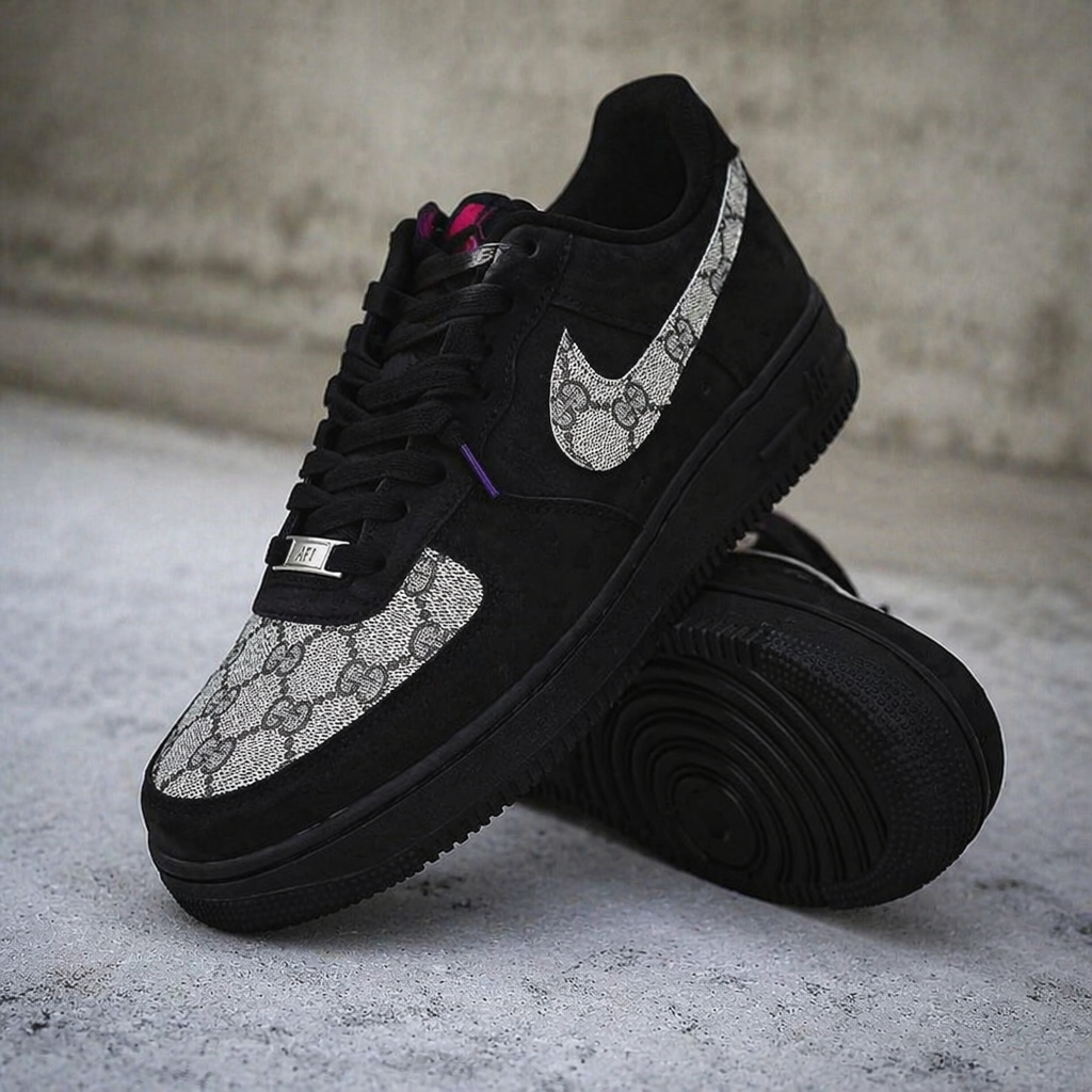 Hand Painted Custom Black Monogram Air Force 1 Sneakers