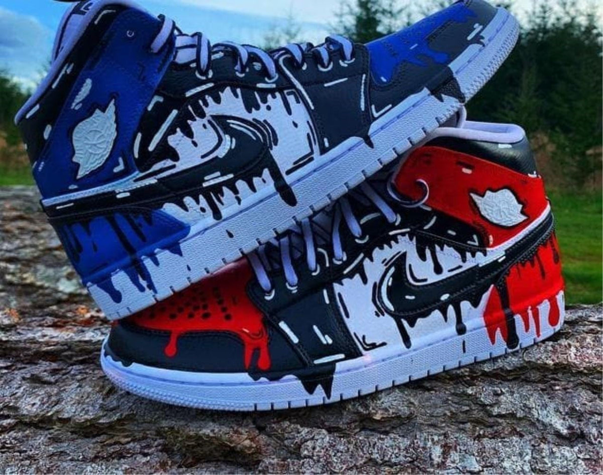 Blue Red Drip Custom Air Jordan 1