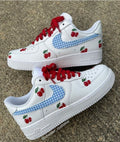 Hand Painted Cherry Gingham Custom Air Force 1 Sneakers