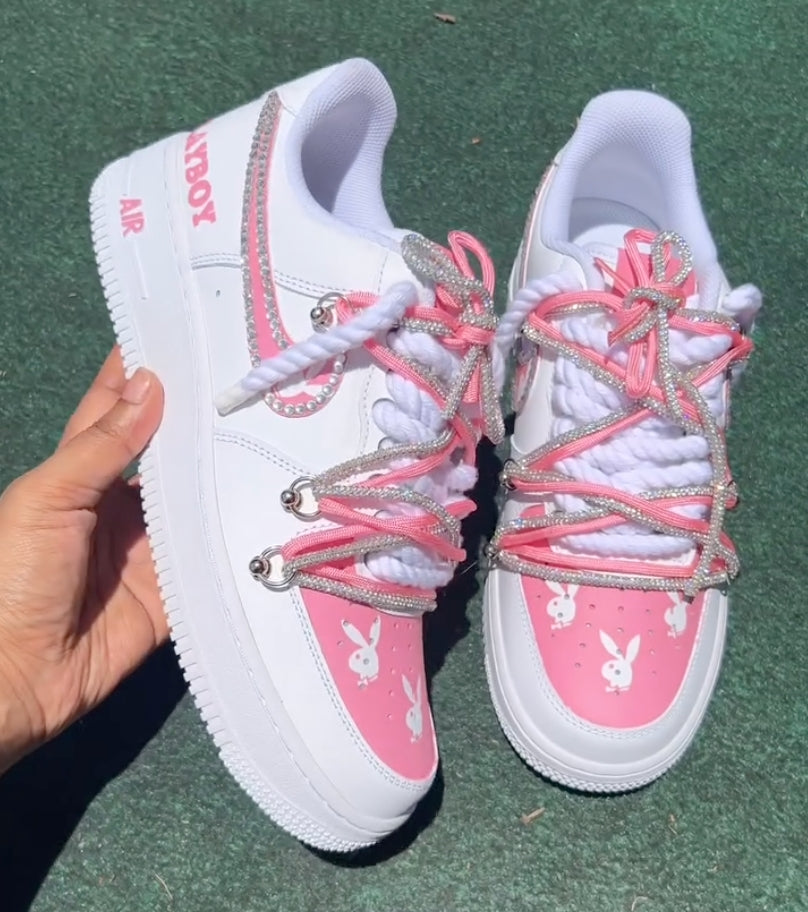 Hand Painted Pink Rhinestone Custom Air Force 1 Sneakers