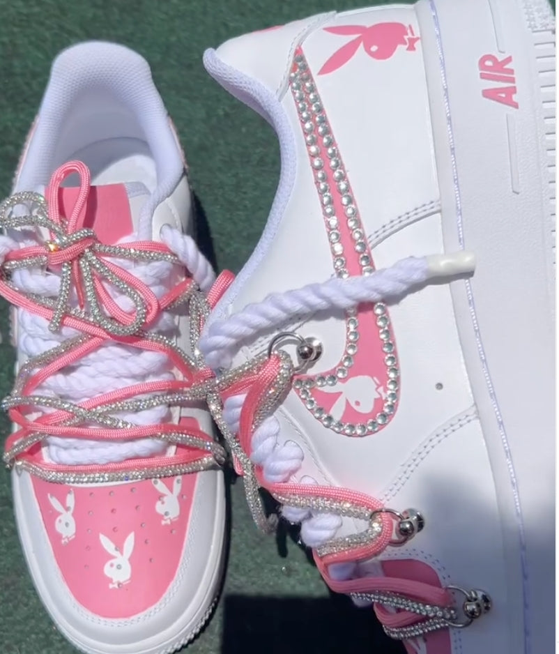 Hand Painted Pink Rhinestone Custom Air Force 1 Sneakers