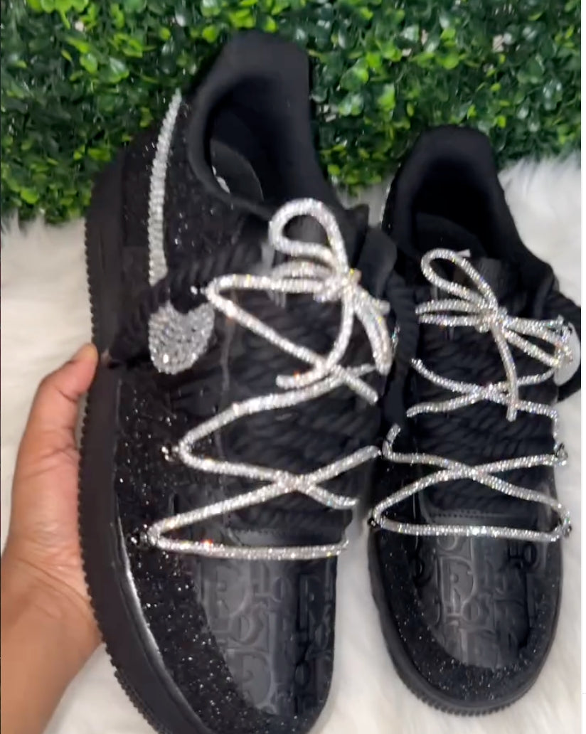 Hand Painted Black Rhinestone Custom Air Force 1 Sneakers
