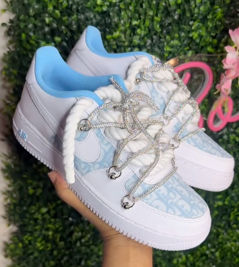 Hand Painted Baby Blue Rhinestone Custom Air Force 1 Shoes
