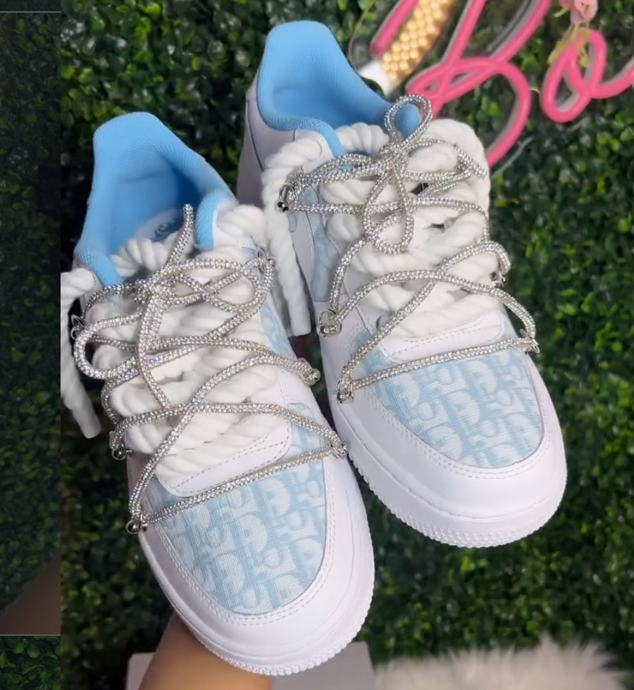 Hand Painted Baby Blue Rhinestone Custom Air Force 1 Shoes