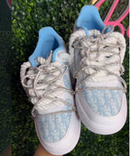 Hand Painted Baby Blue Rhinestone Custom Air Force 1 Shoes