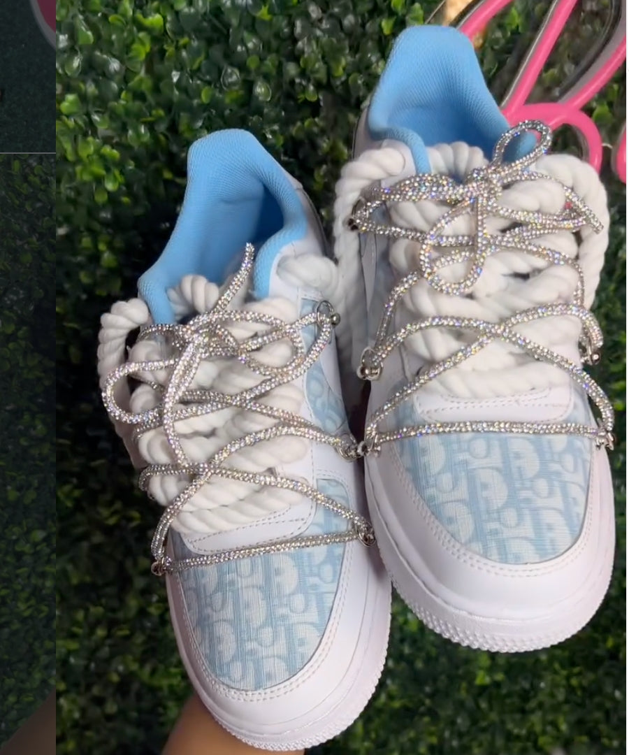 Hand Painted Baby Blue Rhinestone Custom Air Force 1 Shoes