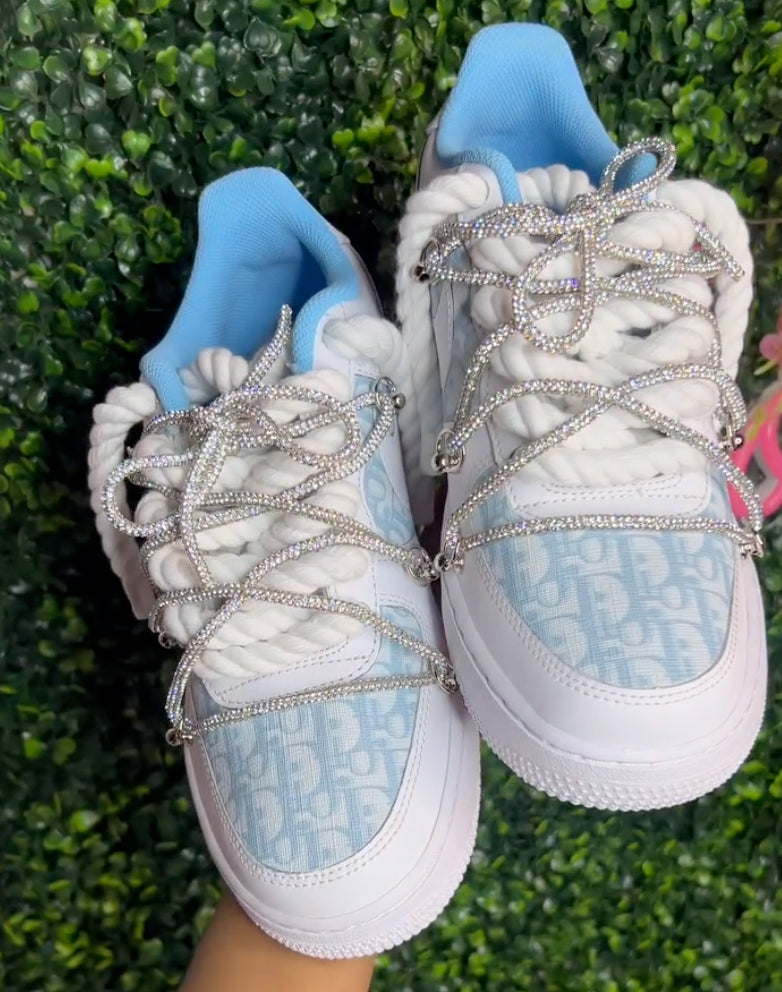 Hand Painted Baby Blue Rhinestone Custom Air Force 1 Shoes