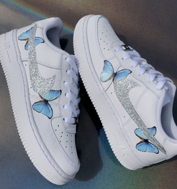 Hand Painted Blue Butterfly Glitter Custom Air Force 1