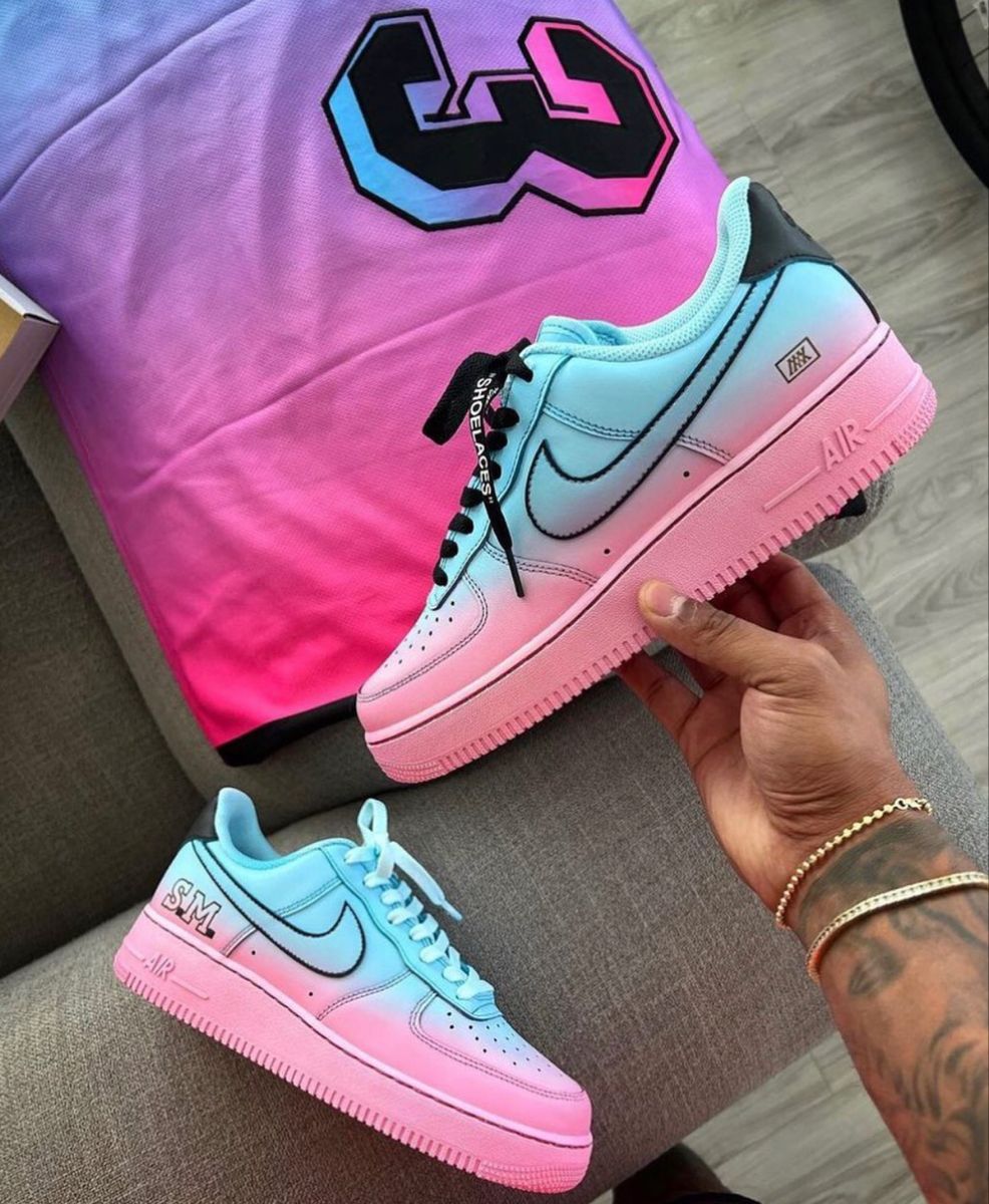 Pink Blue Gradient Hand Painted Custom Air Force 1 Sneakers