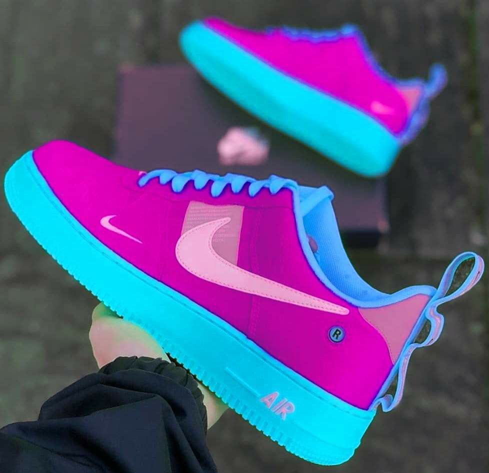 Hand Painted Neon Pink Blue Custom Air Force 1 Sneakers