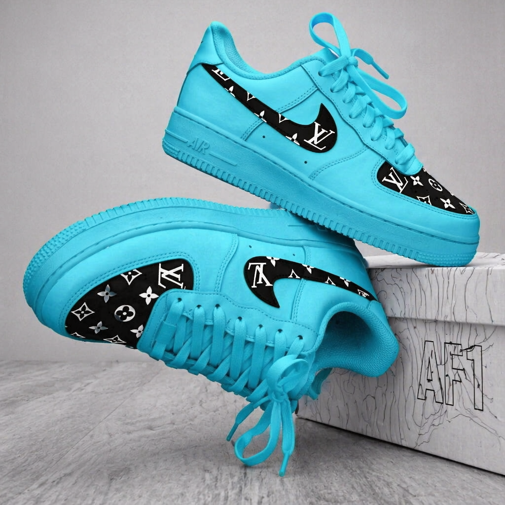 Turquoise Hand Painted Custom Air Force 1 Sneakers