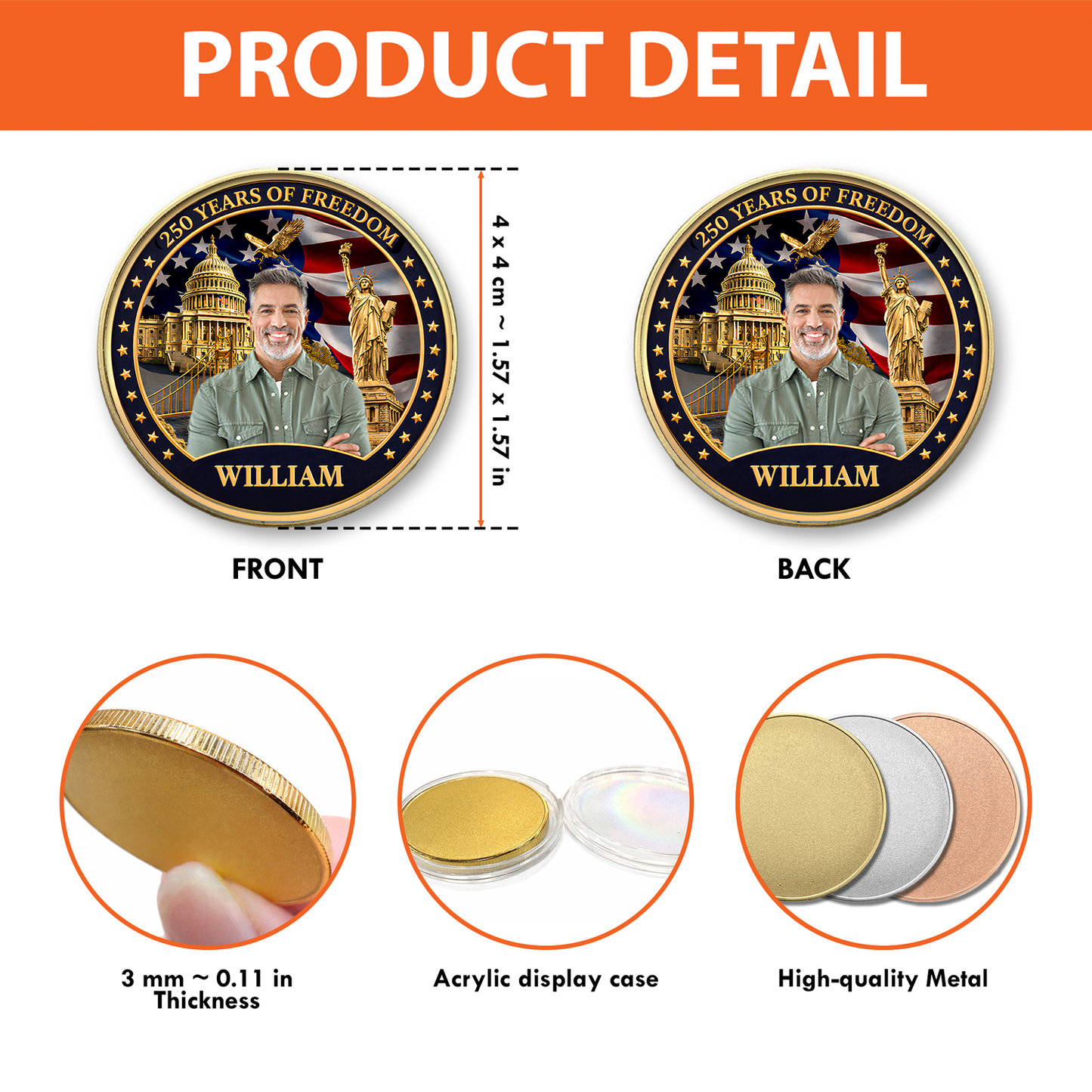 USA 250 Years Of Freedom Commemorative Coin | Patriotic Celebration 4th Of July Coin
