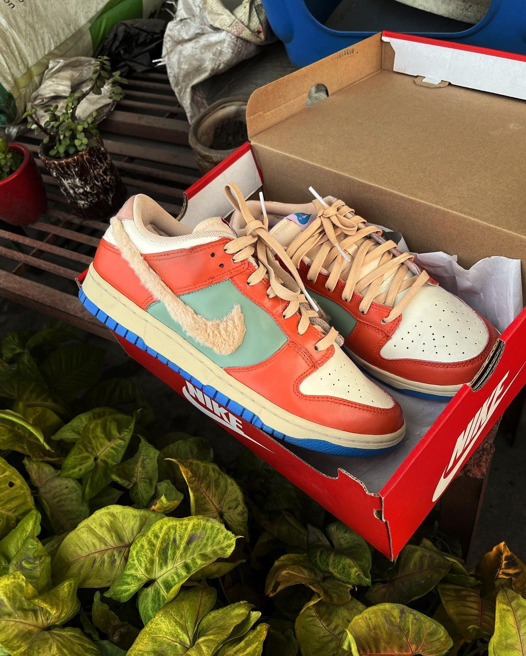 Hairy Swoosh Orange Light Green White Custom Air Force 1