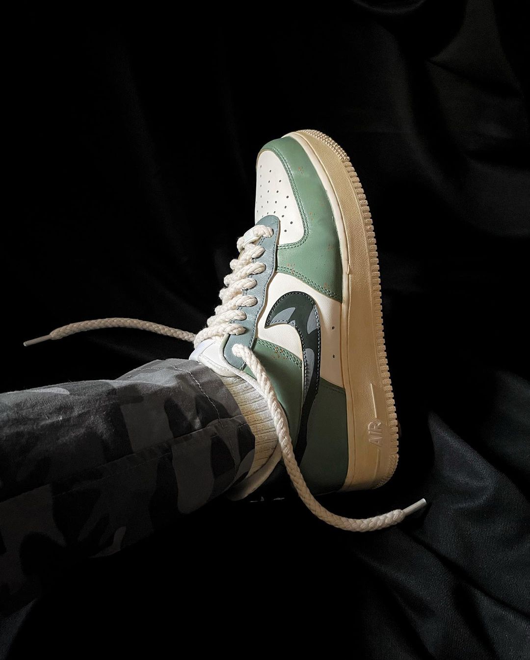 Camouflage Swoosh Green White Custom Air Force 1