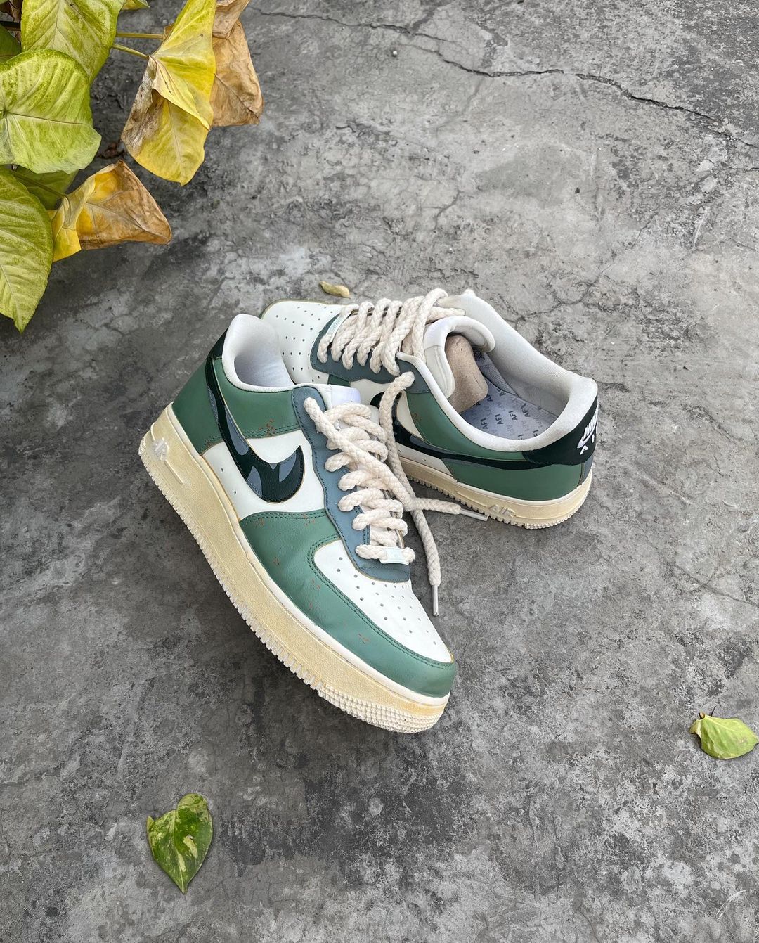 Camouflage Swoosh Green White Custom Air Force 1