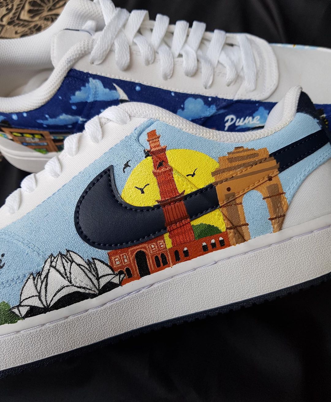 Village Moon Night Cloud Dark Light Blue Black Custom Air Force 1