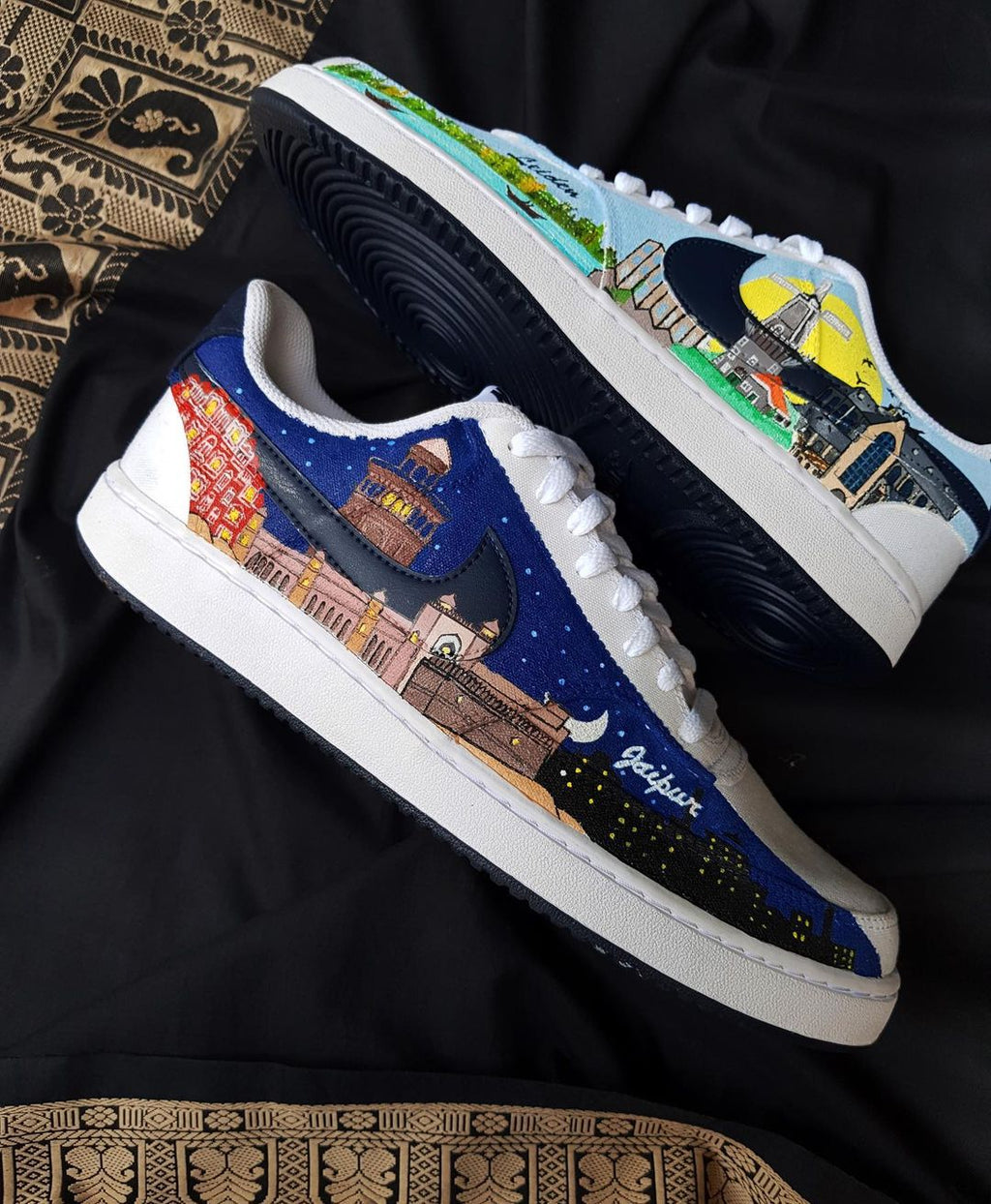 Village Moon Night Cloud Dark Light Blue Black Custom Air Force 1