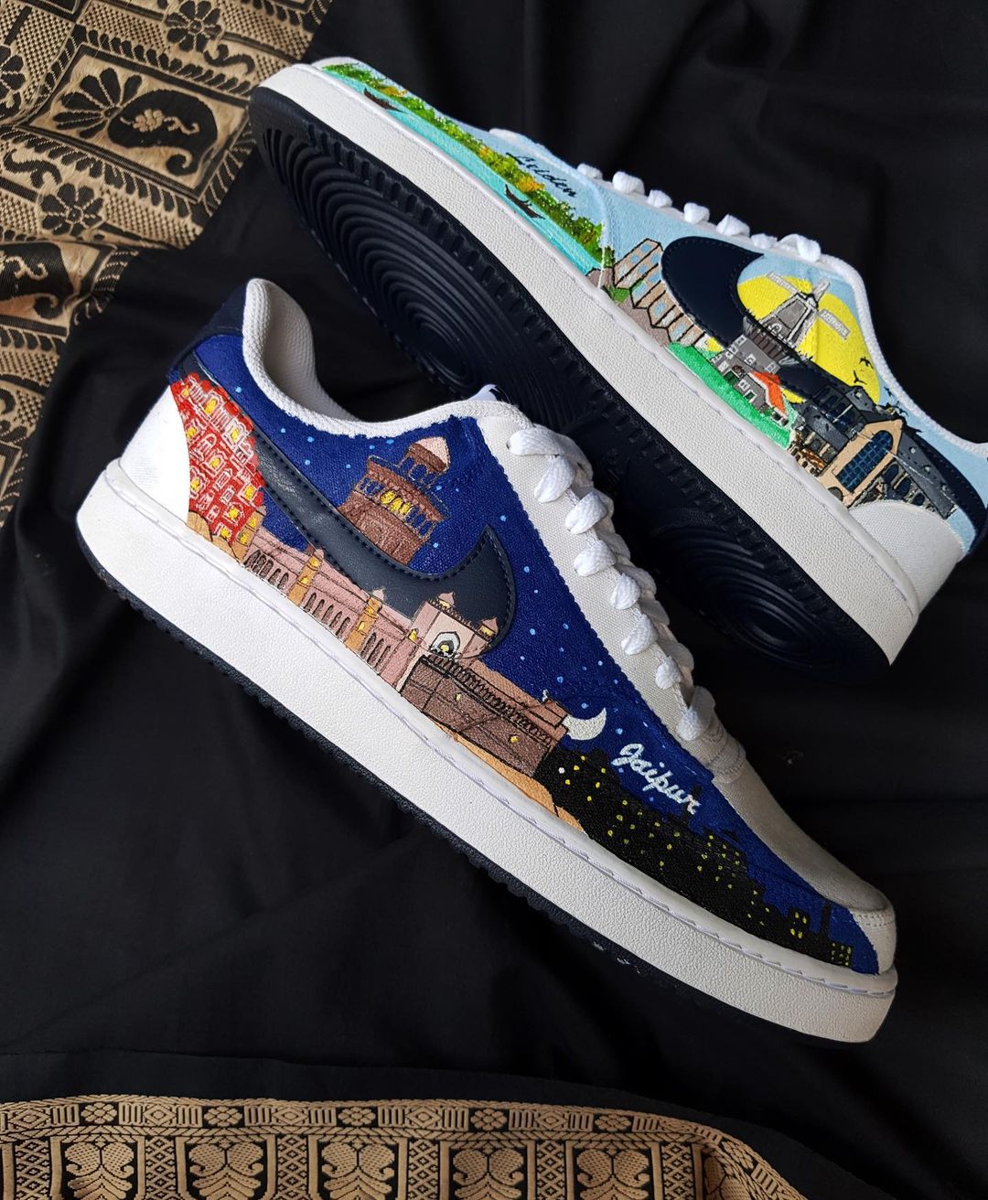 Village Moon Night Cloud Dark Light Blue Black Custom Air Force 1