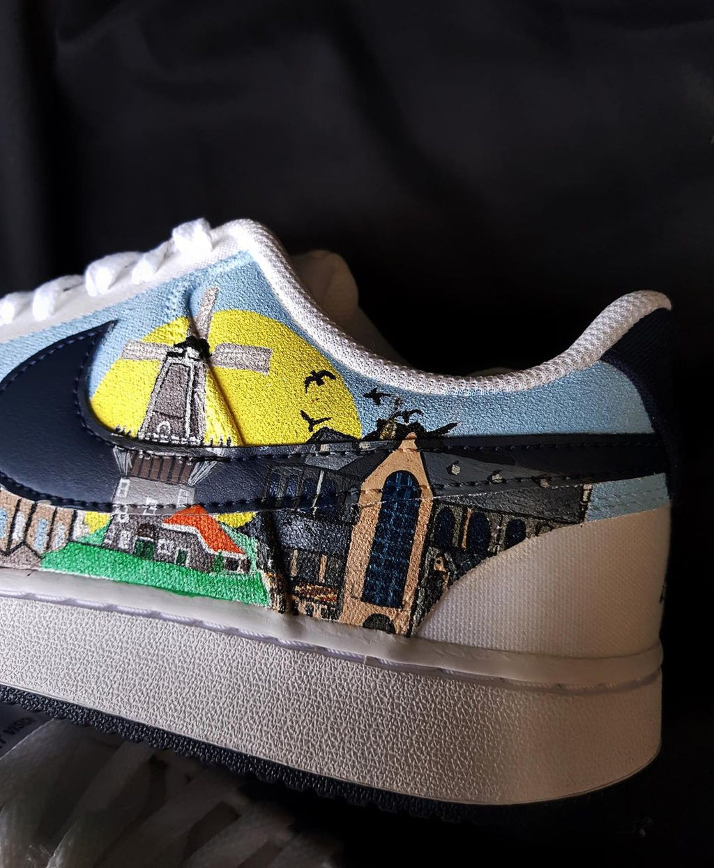 Village Moon Night Cloud Dark Light Blue Black Custom Air Force 1