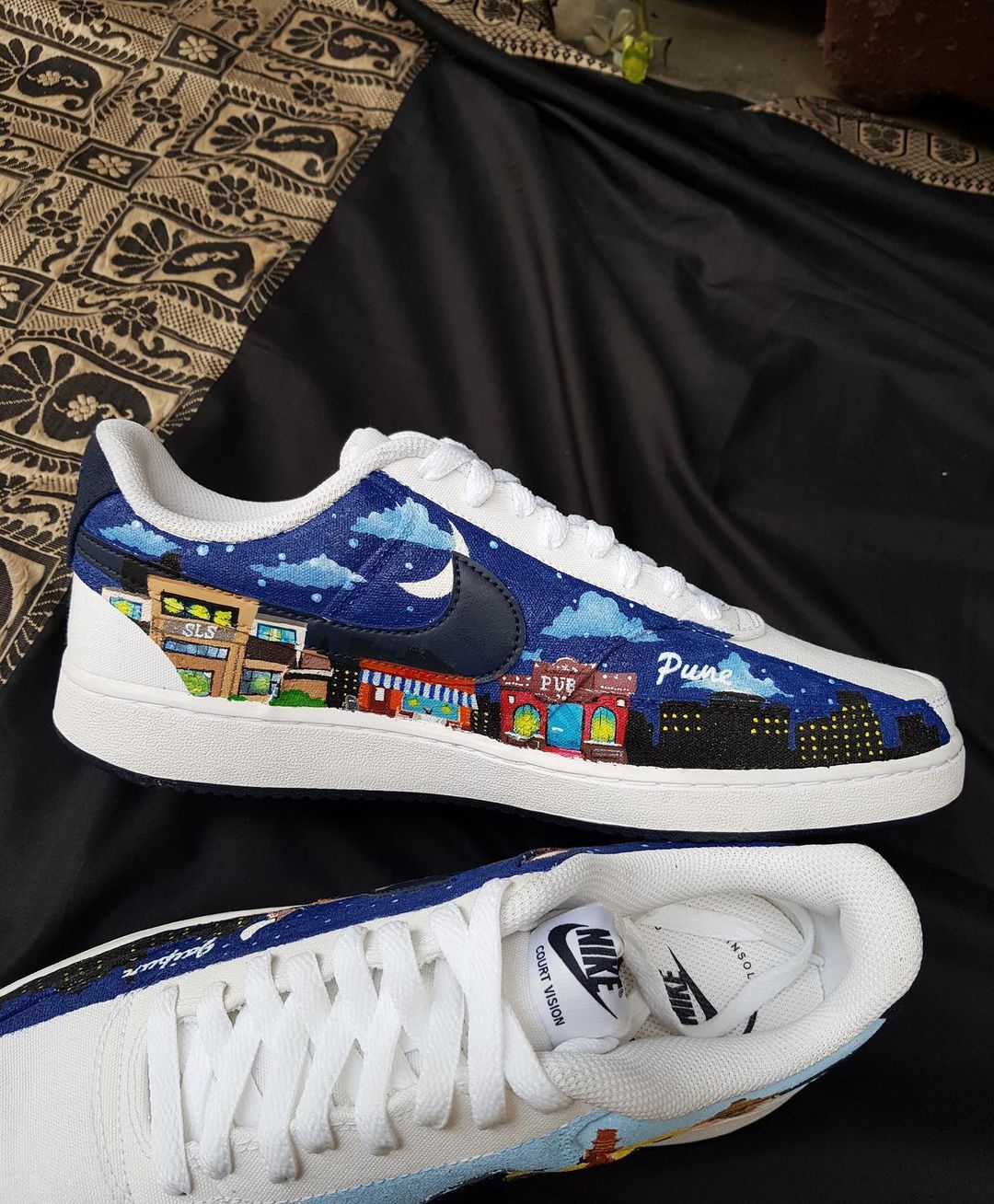 Village Moon Night Cloud Dark Light Blue Black Custom Air Force 1