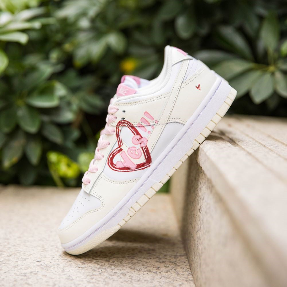 Beige Red Hearts Custom Dunk