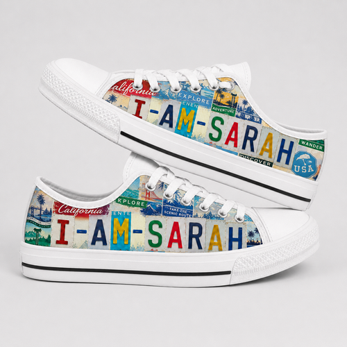 Sarah License Plate Low Top Shoes – Personalized Custom Name Gift
