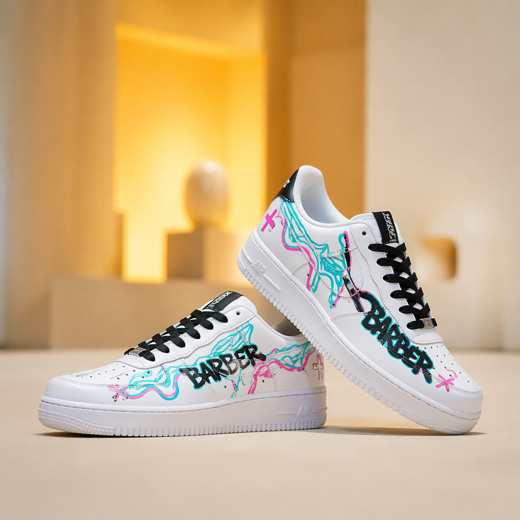 Hand Painted Teal Pink Graffiti Custom Sneakers