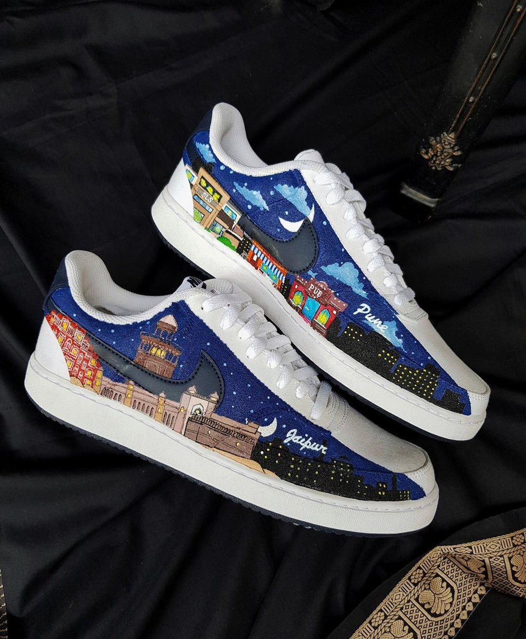 Village Moon Night Cloud Dark Light Blue Black Custom Air Force 1
