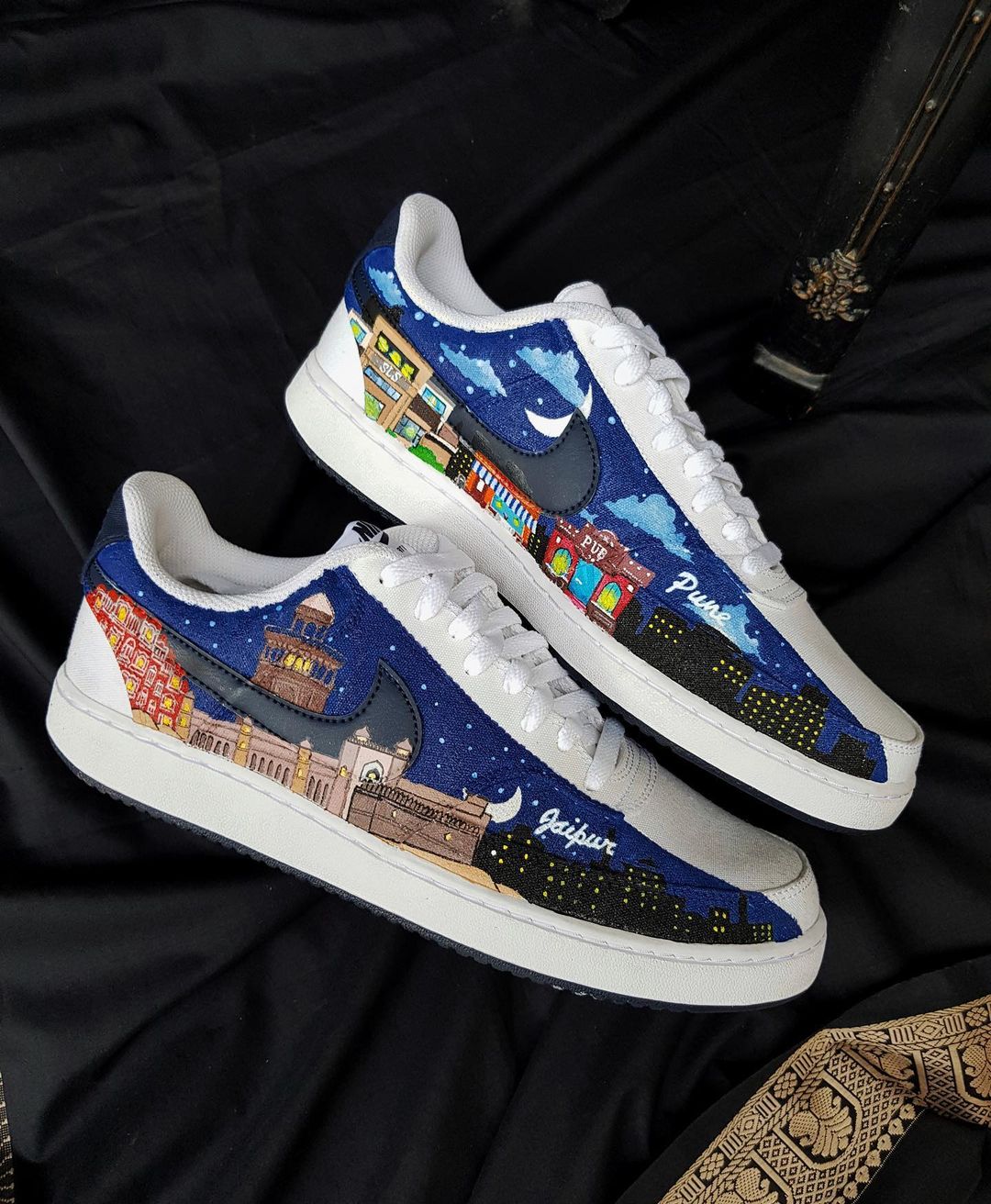 Village Moon Night Cloud Dark Light Blue Black Custom Air Force 1