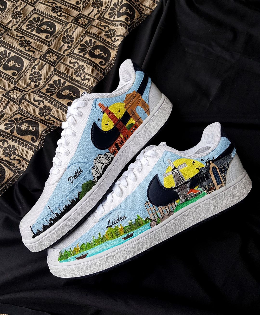 Village Moon Night Cloud Dark Light Blue Black Custom Air Force 1