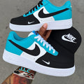 Custom Hand Painted Turquoise Black Air Force 1 Sneakers