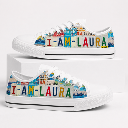 Laura License Plate Low Top Shoes – Personalized Custom Name Gift