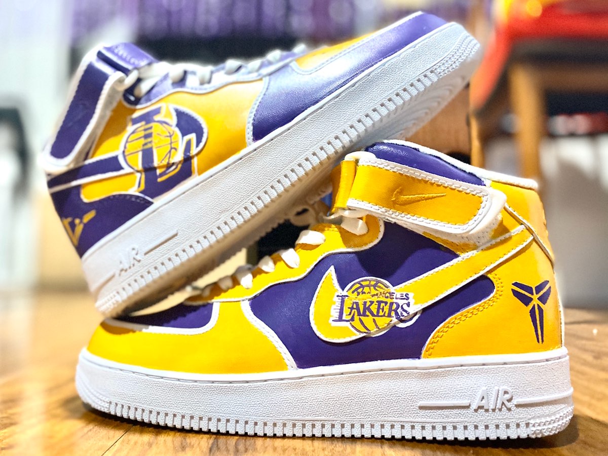 Custom Air Force 1 Purple Yellow Lakers Kobe Mid