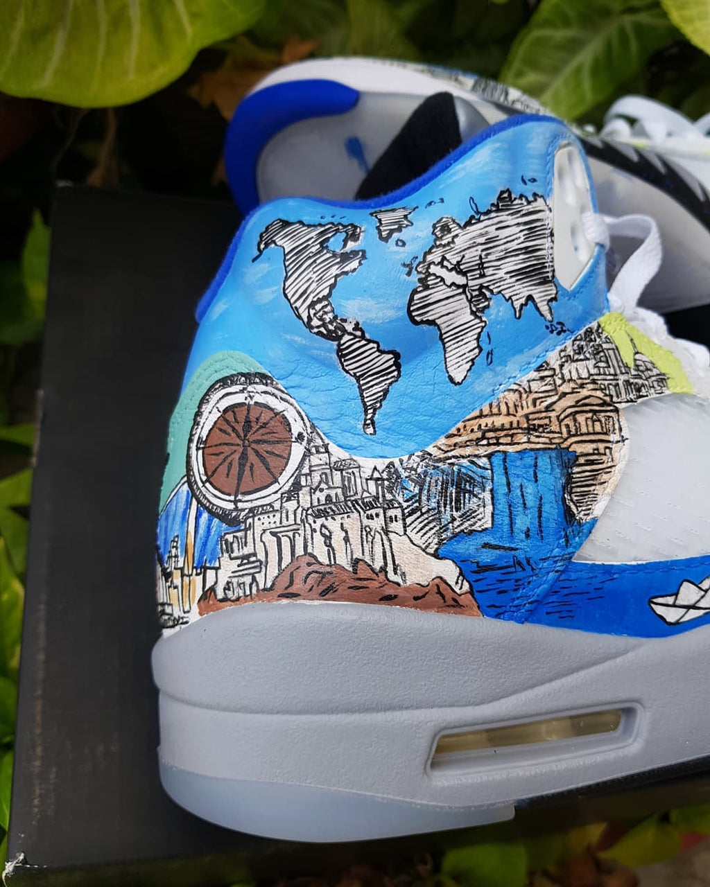 Ocean Europe Map Blue White Yellow Custom Air Jordan 4