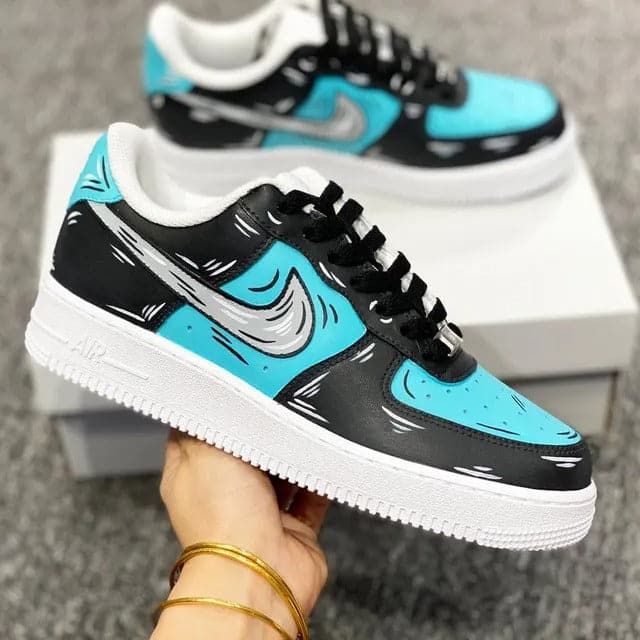 Blue Green Cartoon Lines Custom Air Force 1