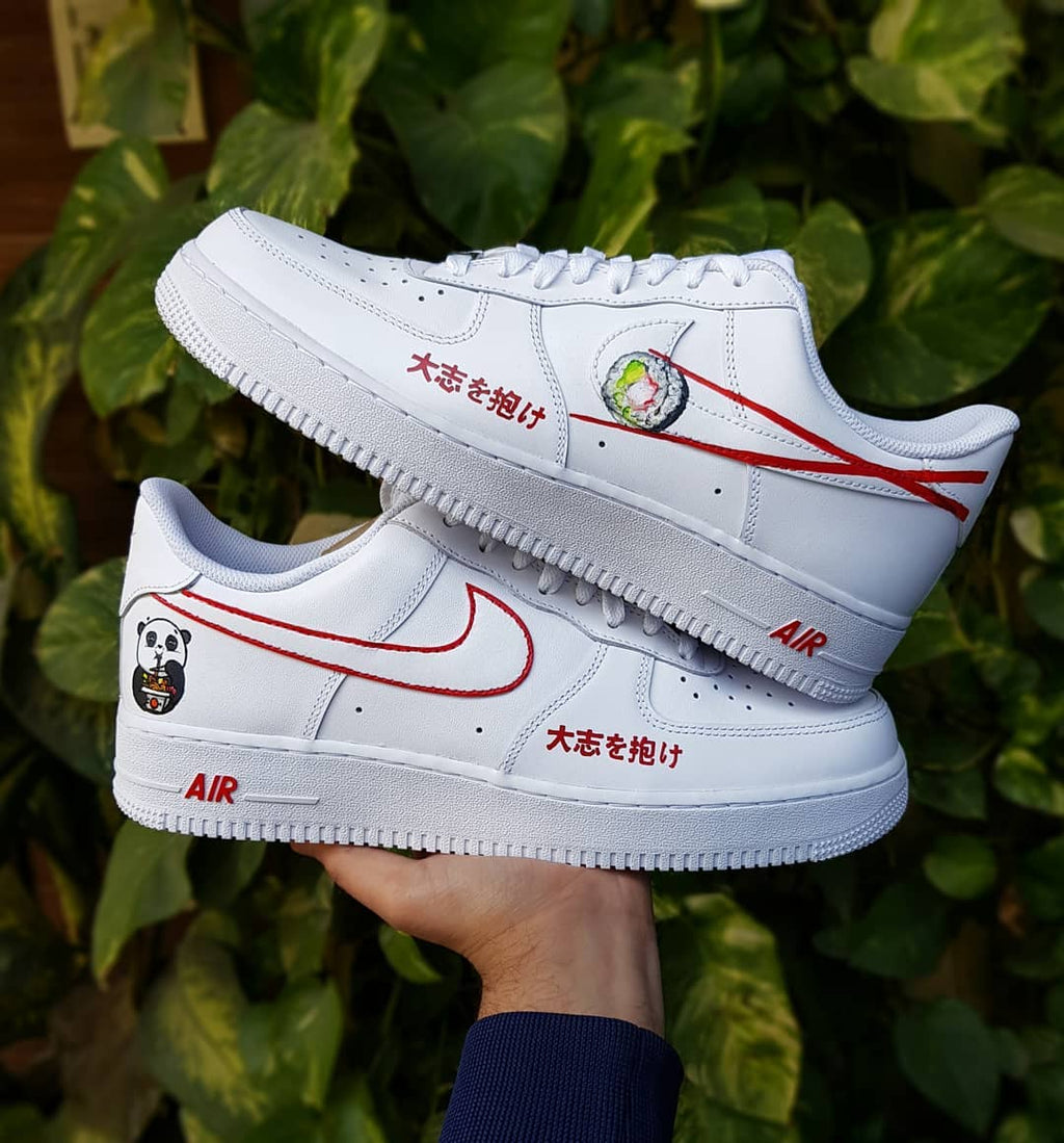 Food Sushi Chopstick Panda Red Black Custom Air Force 1
